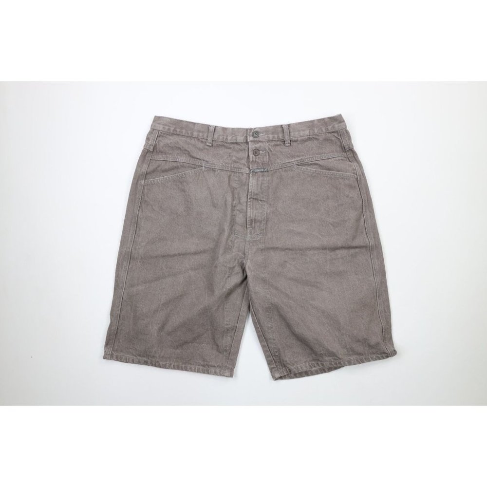 Vintage 90s Marithe Francois Girbaud 40 Faded Spell Out Baggy Denim Shorts Gray